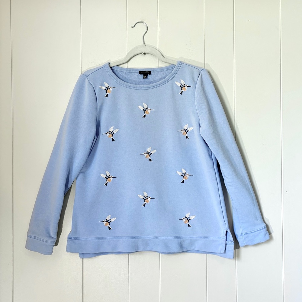 Talbots Hummingbird Sweatshirt Embroidered Periwinkle Blue Medium Petite